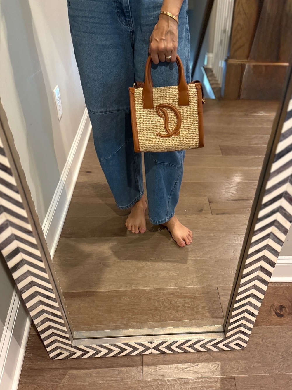 Christian Louboutin Mini By My Side Raffia & Leather Tote with Detachable Strap - Picture 6 of 16